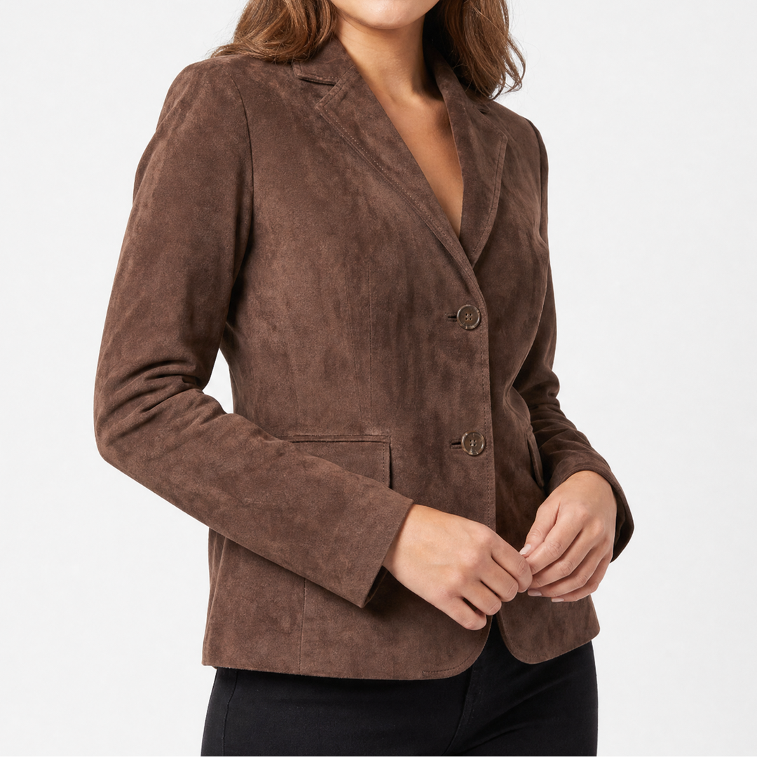 Women's Faux Suede Fitted Blazer with Notch Lapel