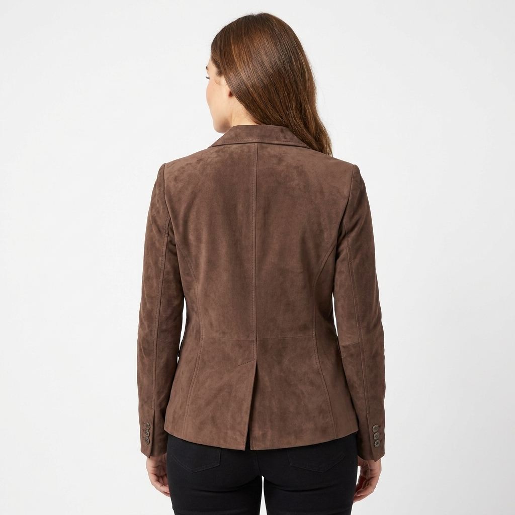 Women's Faux Suede Fitted Blazer with Notch Lapel