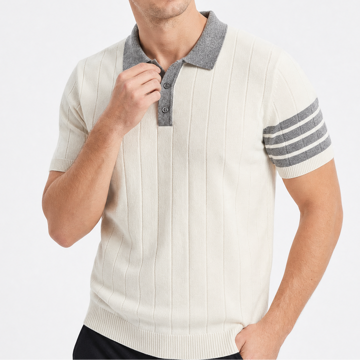 Men's Knit Short Sleeve Stripe Polo Shirt