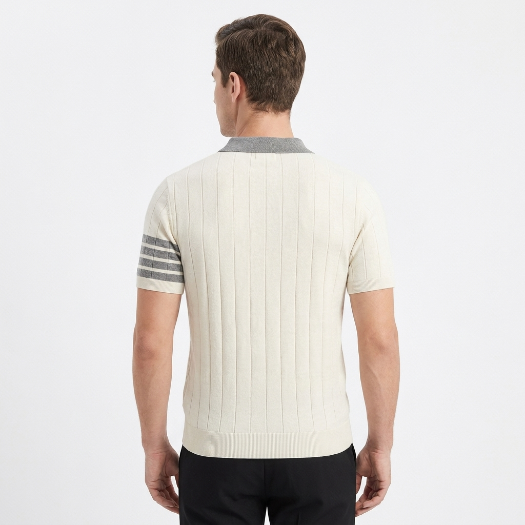 Men's Knit Short Sleeve Stripe Polo Shirt