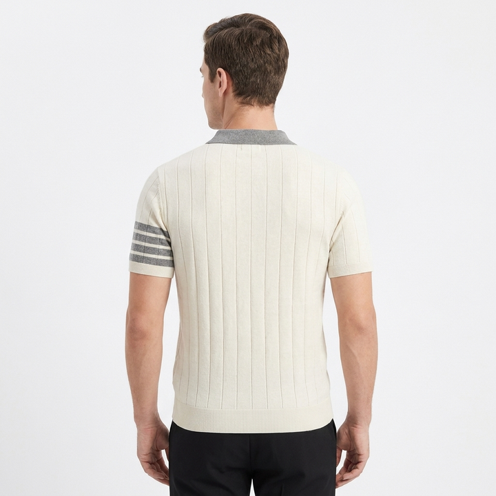 Men's Knit Short Sleeve Stripe Polo Shirt