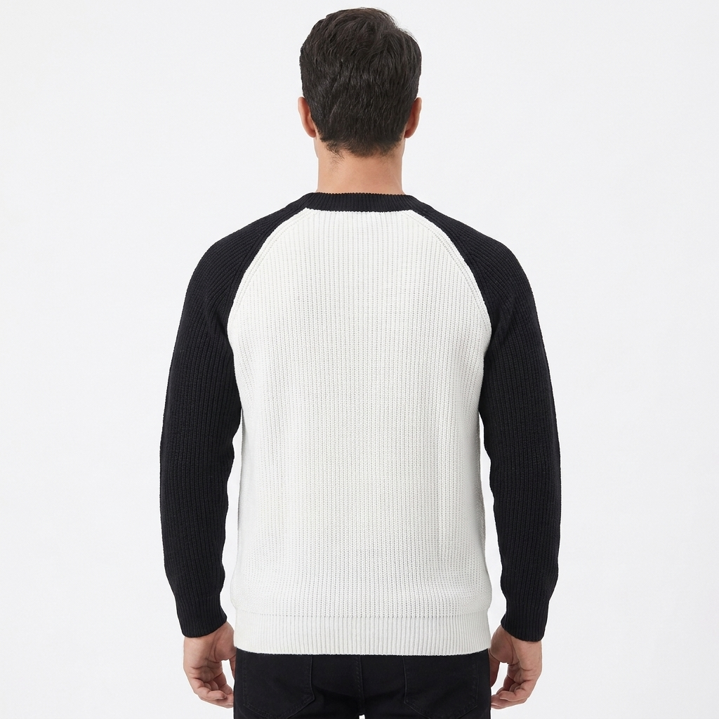 Men's Ribbed Knit Pullover with Raglan Sleeve and Crew Neck