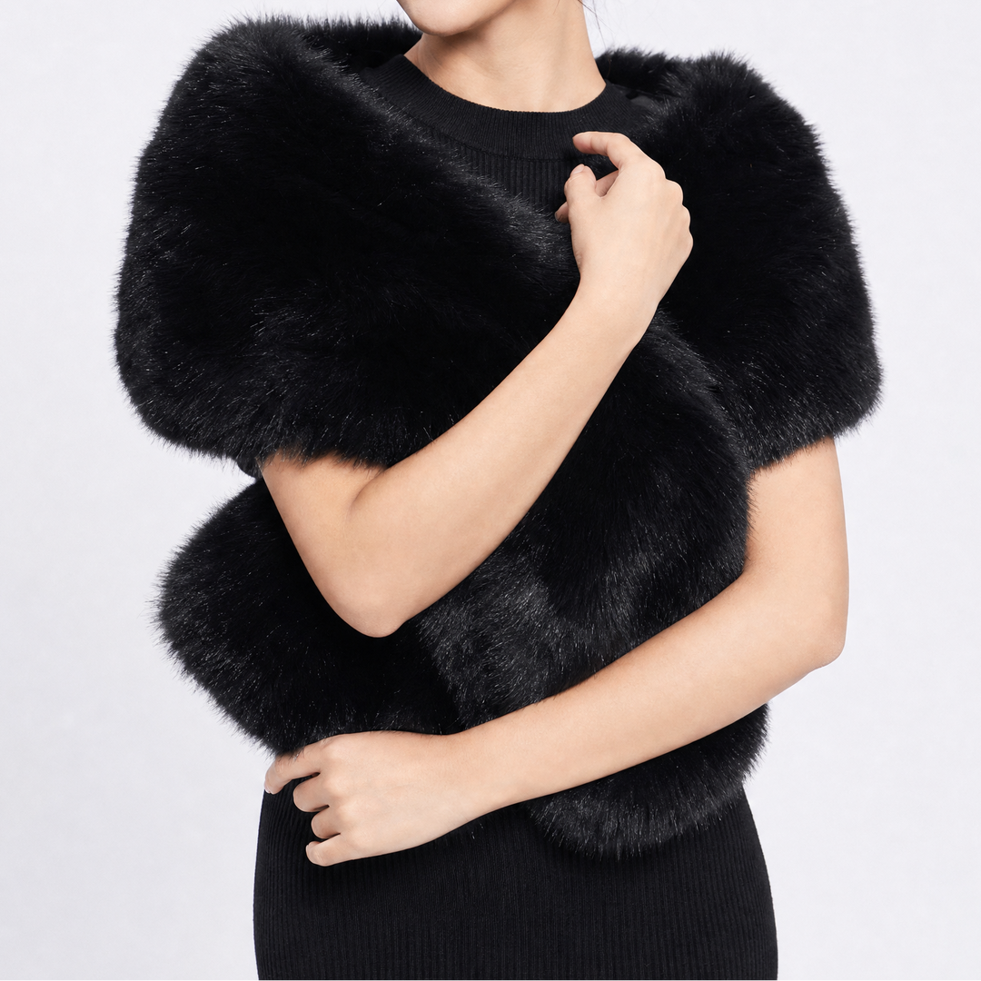 Women's Faux Fur Bridal Wrap Shawl Fluffy Stole Wedding Evening Cape Cover