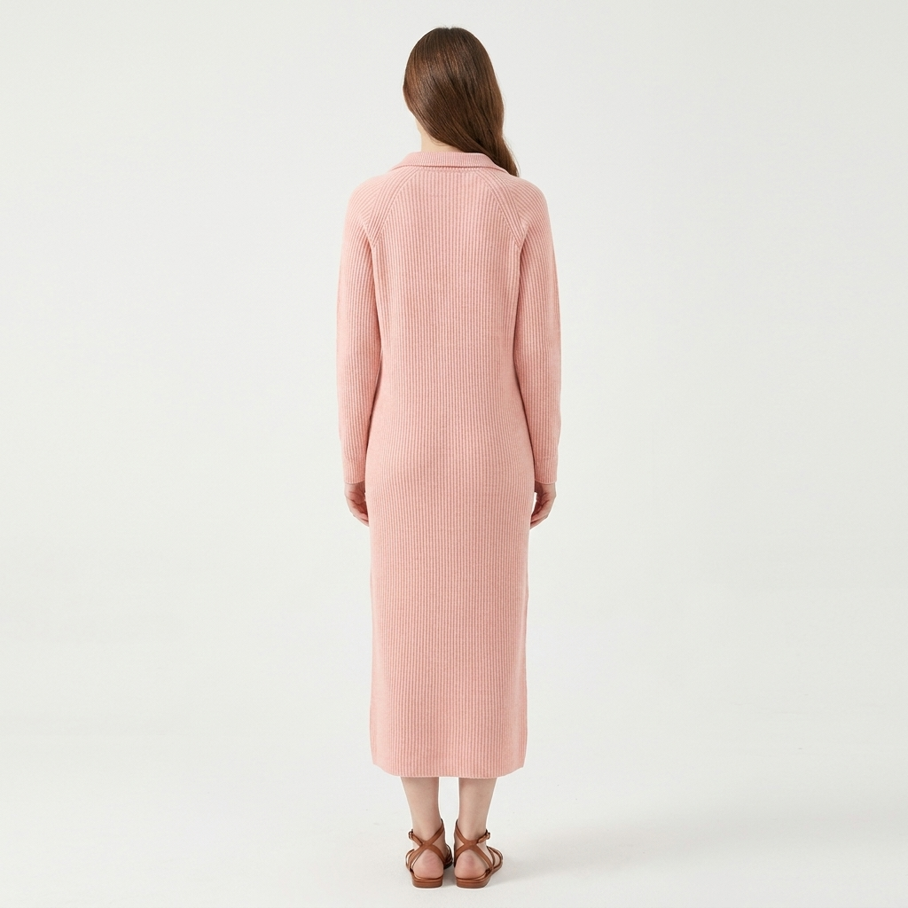Women's Ribbed Knit Long Sleeve Midi Dress