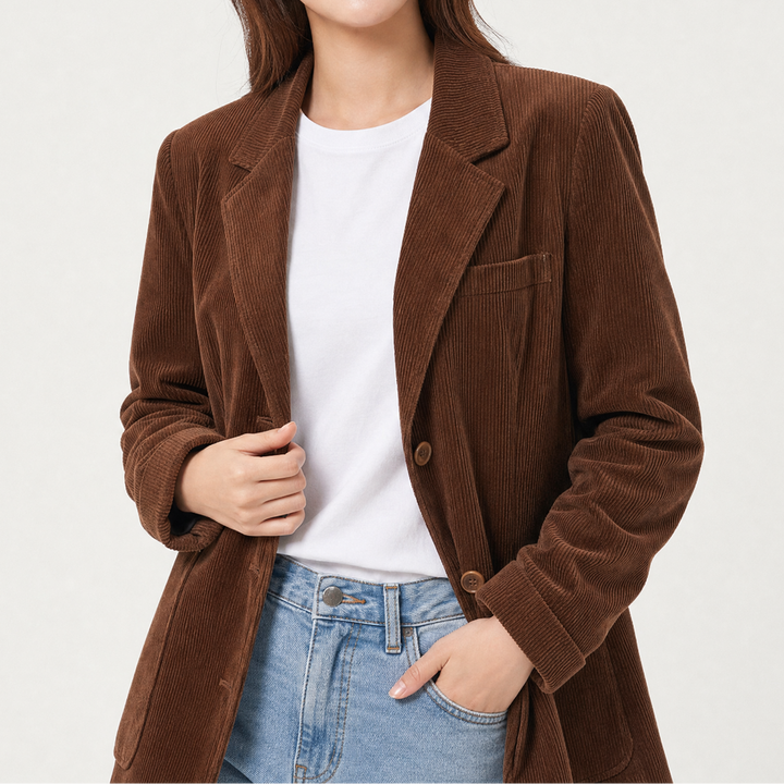 Women's Corduroy Relaxed Fit Blazer with Notch Lapel