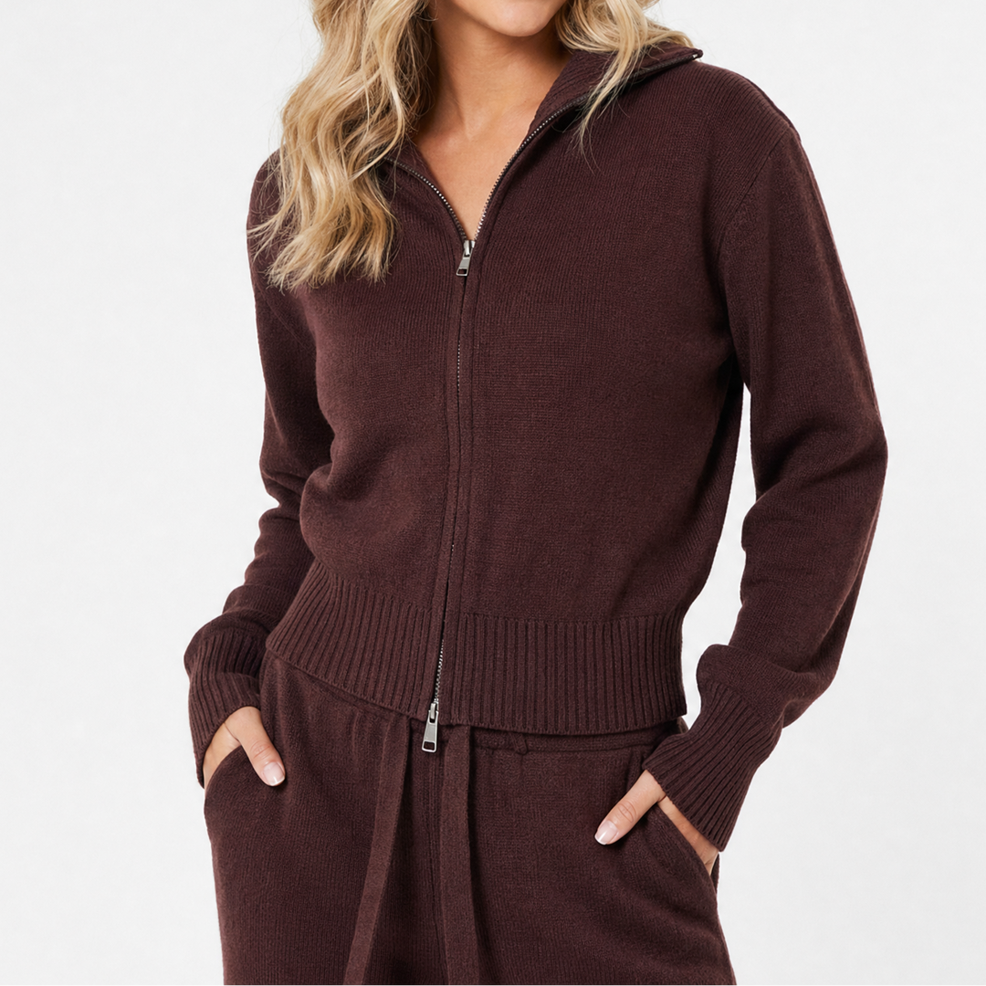 Women's Knit Jacket and Trousers Two-Piece Set