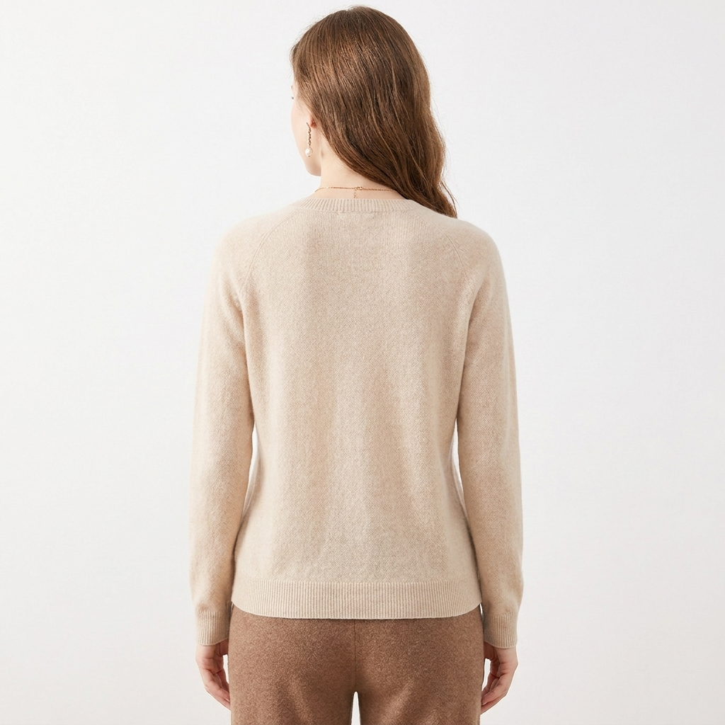 Women's Wool Knit Long Sleeve Jumper with Crew Neck