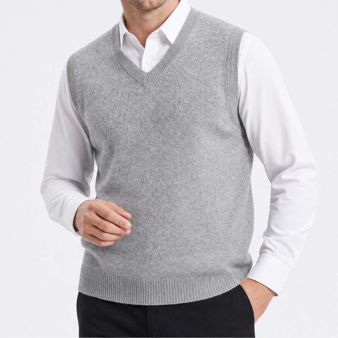 Men's Sleeveless Knit Pullover with V-Neck