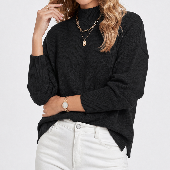 Women's Knit Relaxed Pullover with Mock Neck