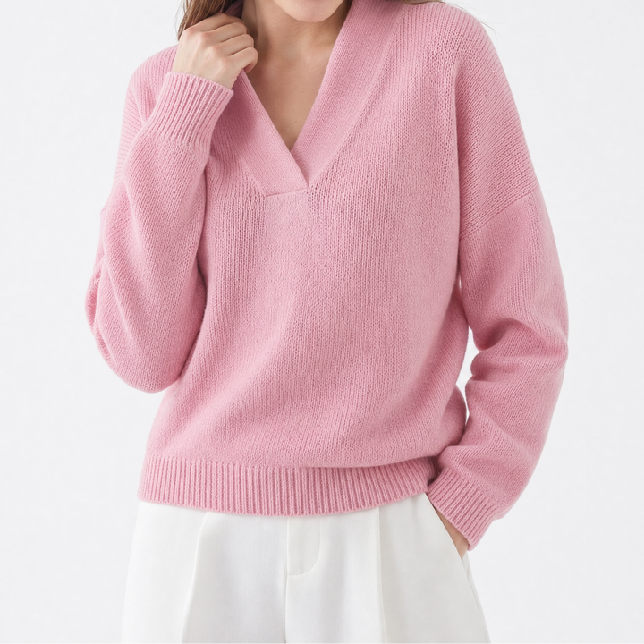 Women's Relaxed Knit Pullover with V-Neck