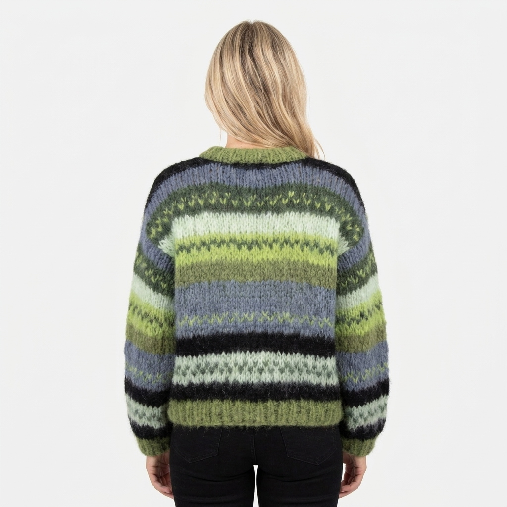 Women's Oversized Striped Knit Jumper with Crew Neck