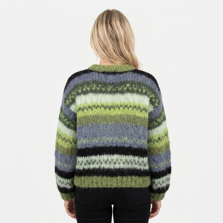 Women's Oversized Striped Knit Jumper with Crew Neck