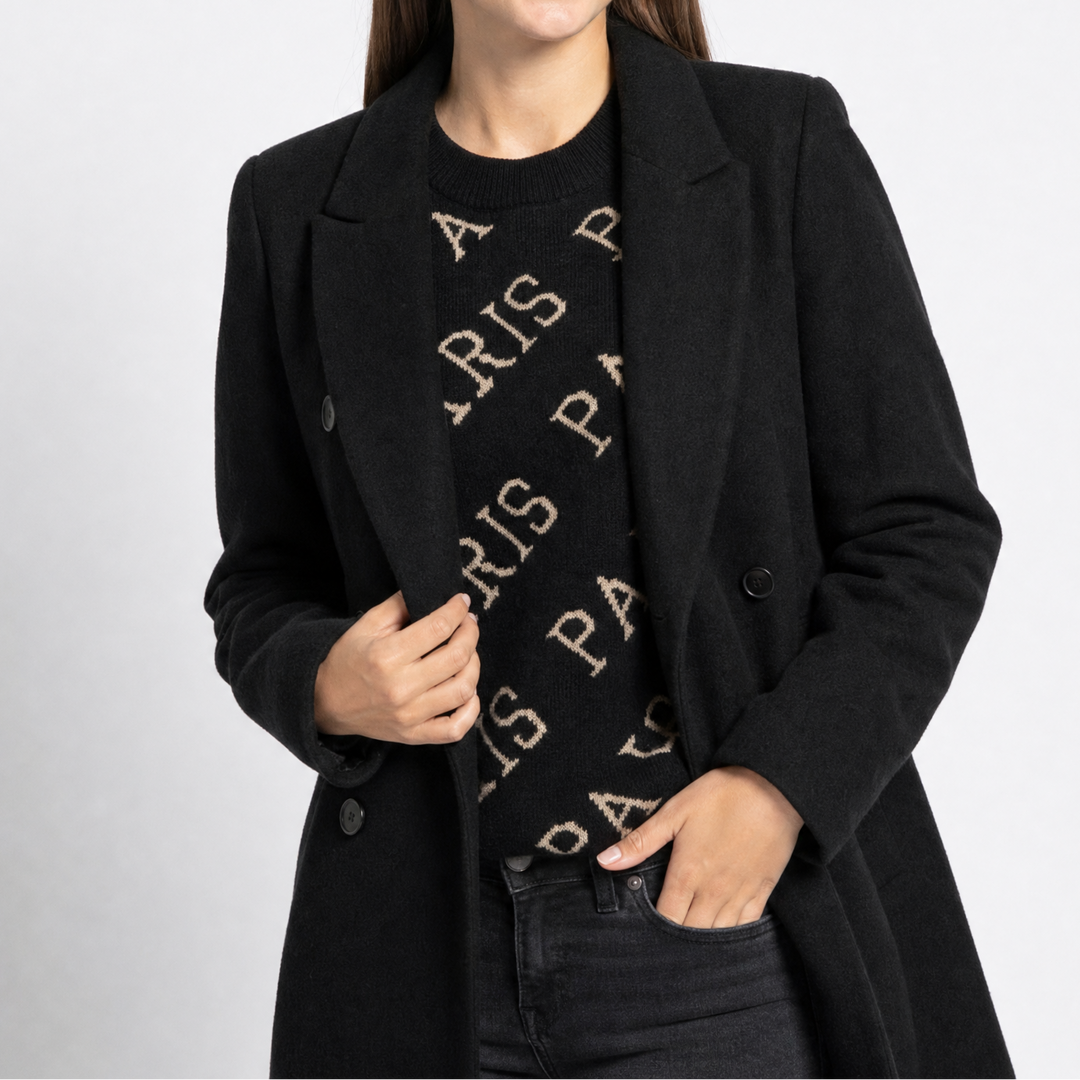 Women's Wool Blend Long Sleeve Coat with Notched Lapel