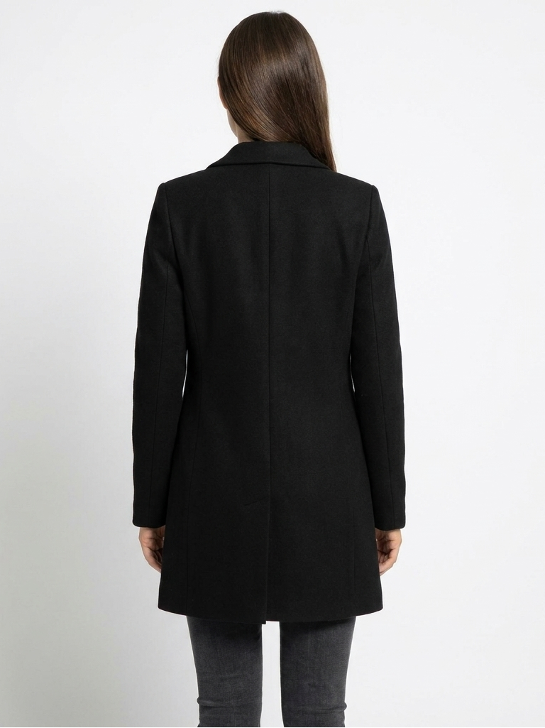 Women's Wool Blend Long Sleeve Coat with Notched Lapel