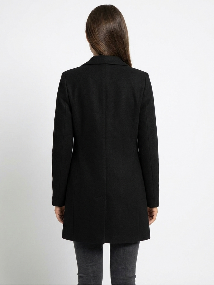 Women's Wool Blend Long Sleeve Coat with Notched Lapel
