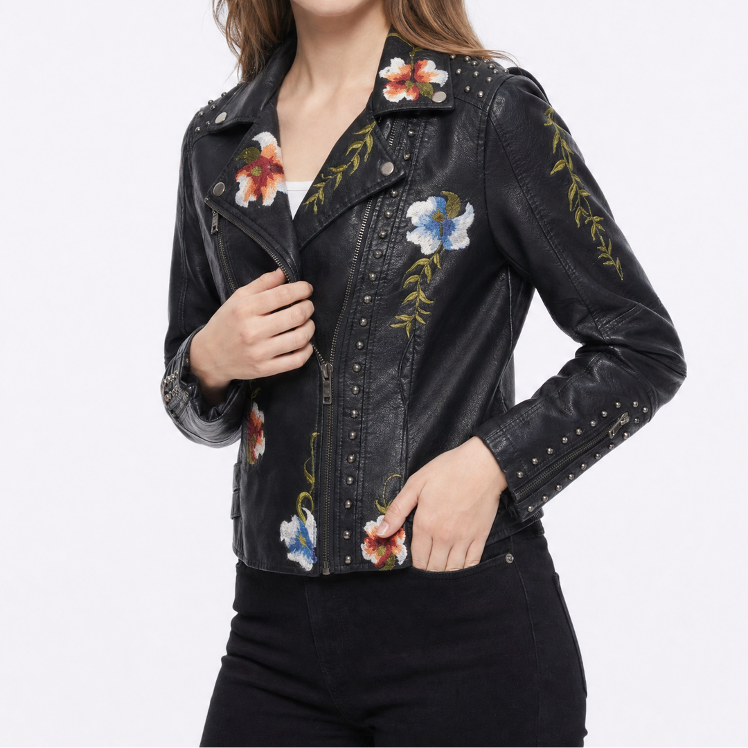 Women's Faux Leather Floral Jacket