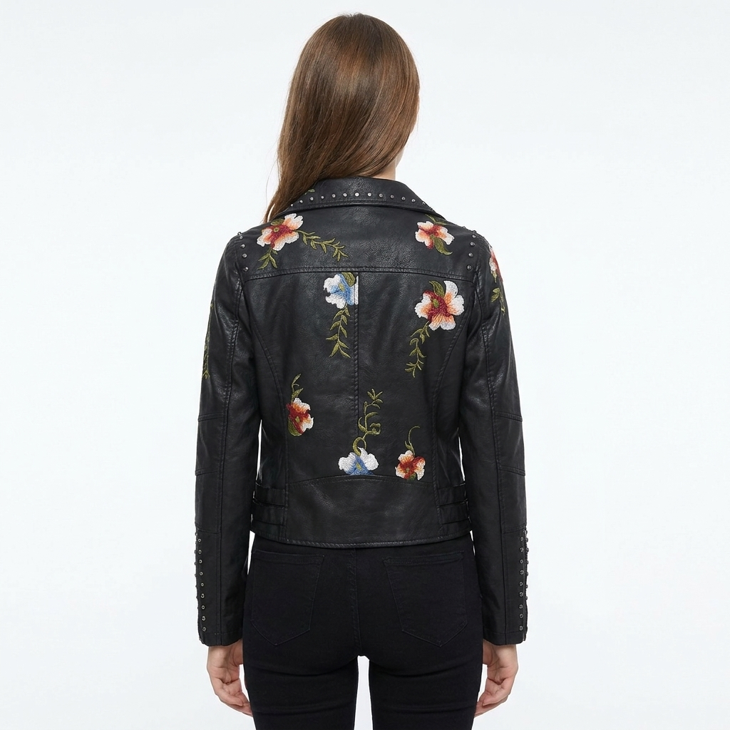 Women's Faux Leather Floral Jacket