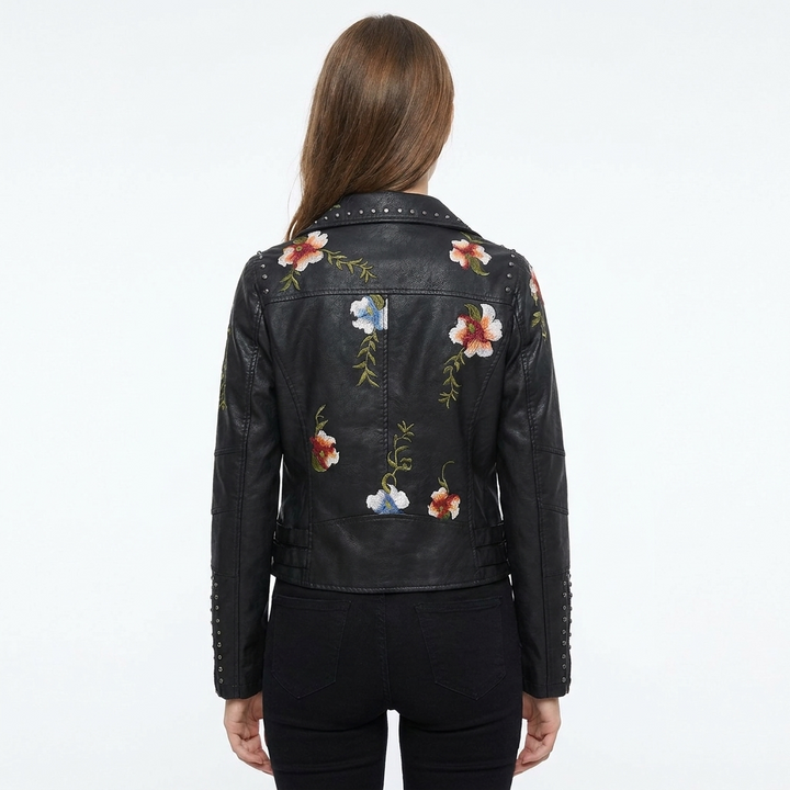 Women's Faux Leather Floral Jacket