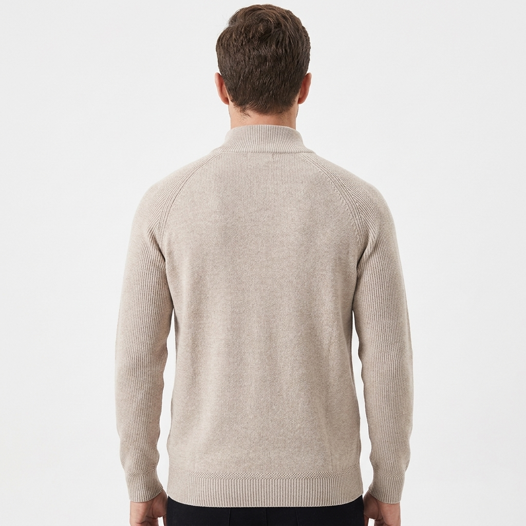 Men's Cotton Knit Pullover with Stand Collar