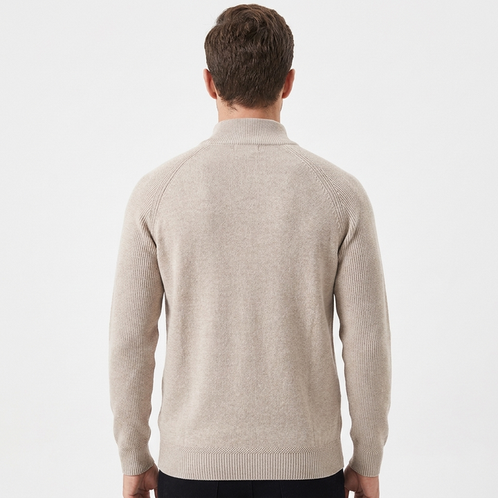 Men's Cotton Knit Pullover with Stand Collar