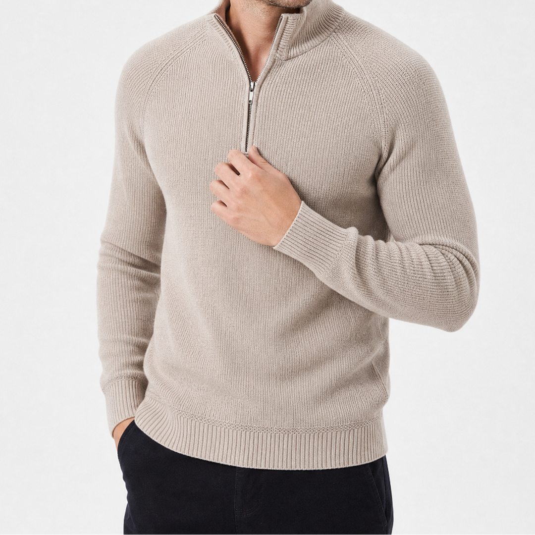 Men's Cotton Knit Pullover with Stand Collar
