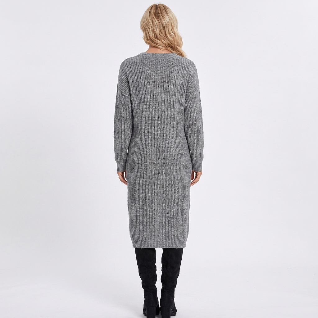 Women's Wrap Long Sleeve Knit Maxi Tunic Dress