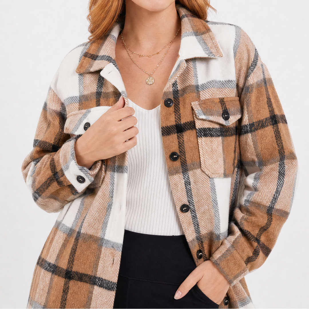 Women's Plaid Oversized Jacket with Button Front