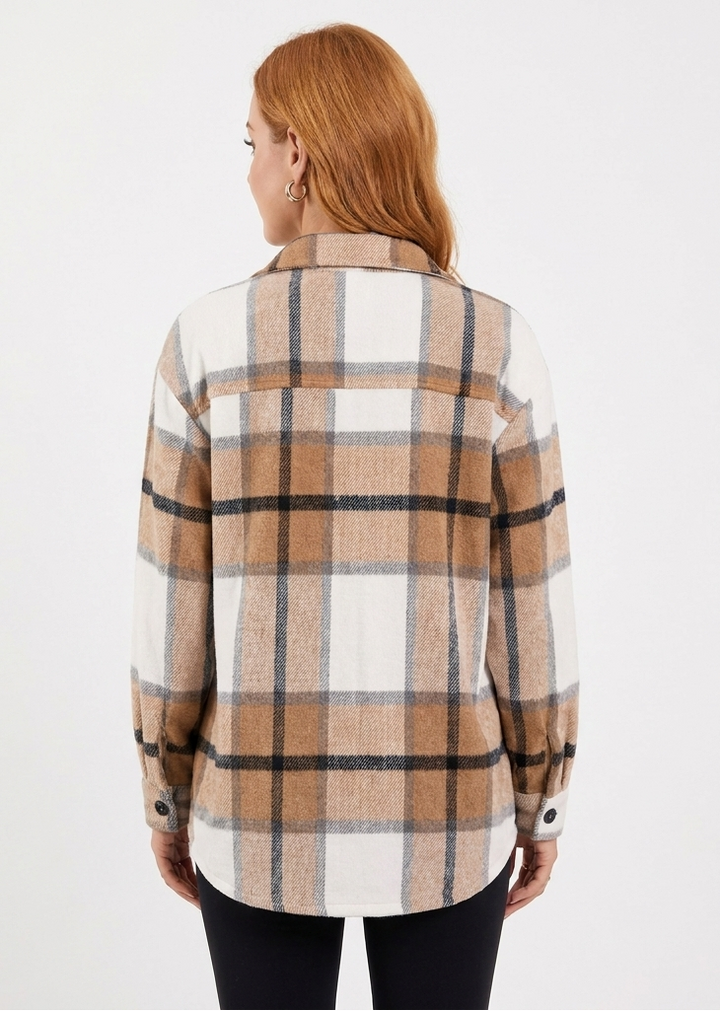 Women's Plaid Oversized Jacket with Button Front
