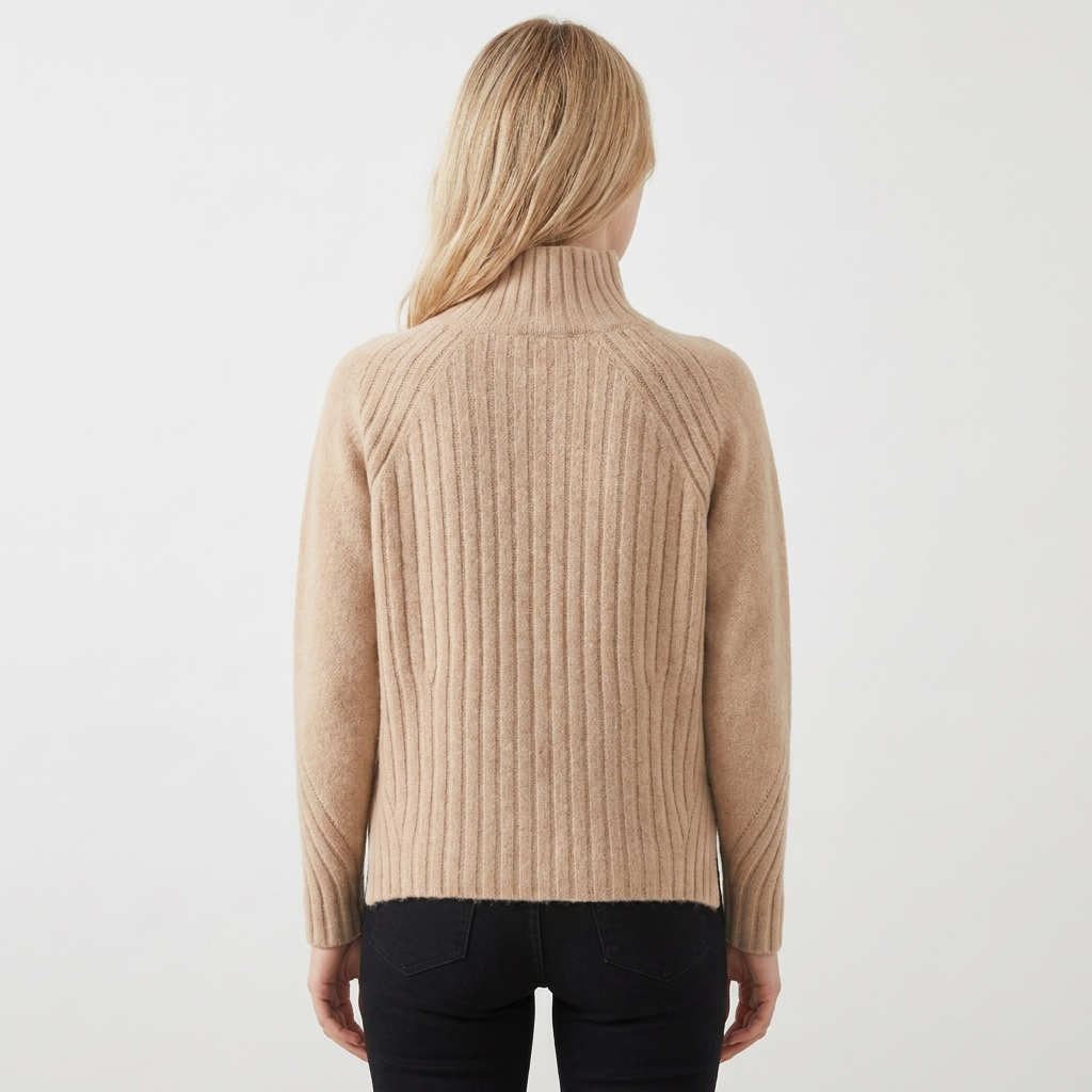Women's Ribbed Knit Pullover with Mock Neck