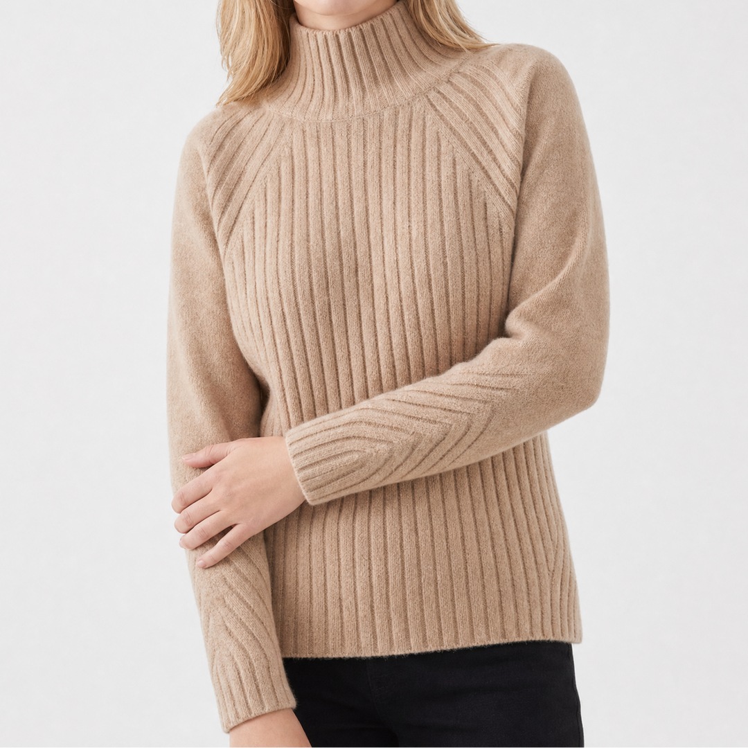 Women's Ribbed Knit Pullover with Mock Neck