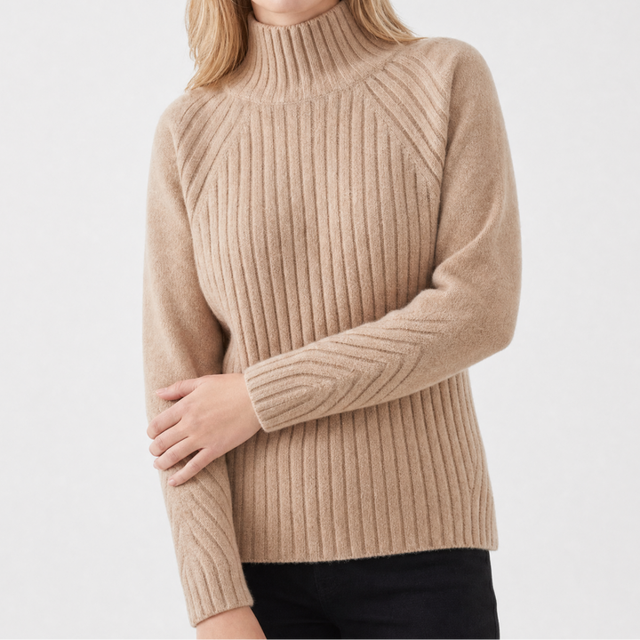 Women's Ribbed Knit Pullover with Mock Neck