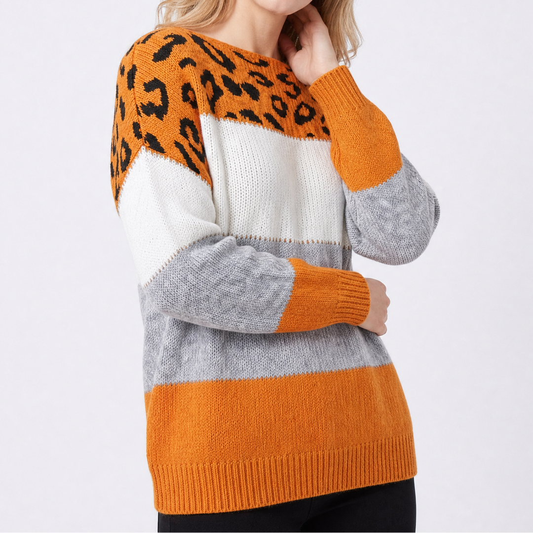 Women's Colorblock Knit Pullover with Crew Neck