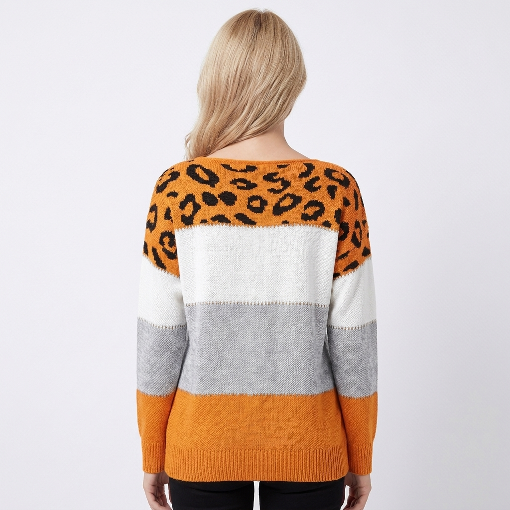 Women's Colorblock Knit Pullover with Crew Neck