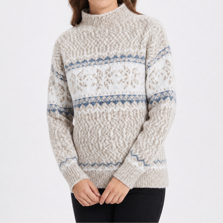 Women's Fair Isle Knit Pullover with Mock Neck