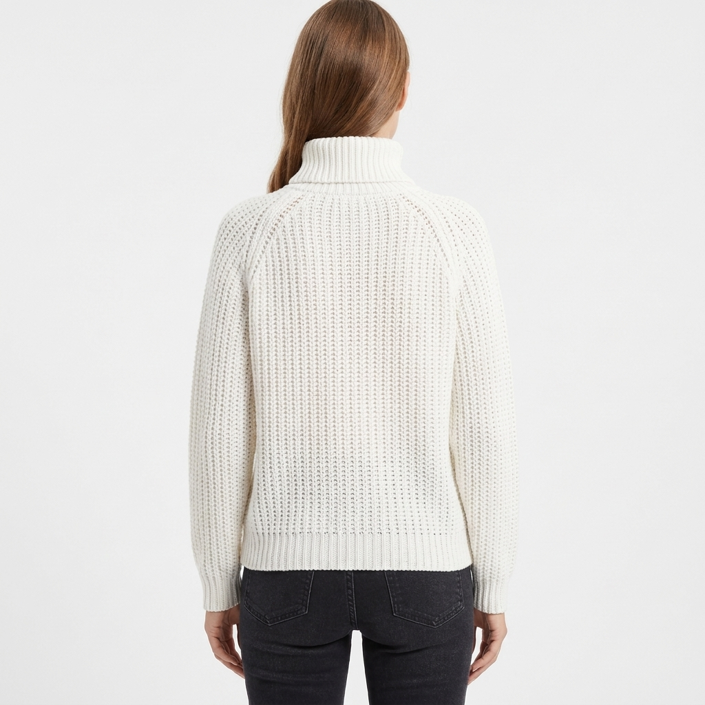 Women's Ribbed Knit Turtleneck Pullover with Balloon Sleeve