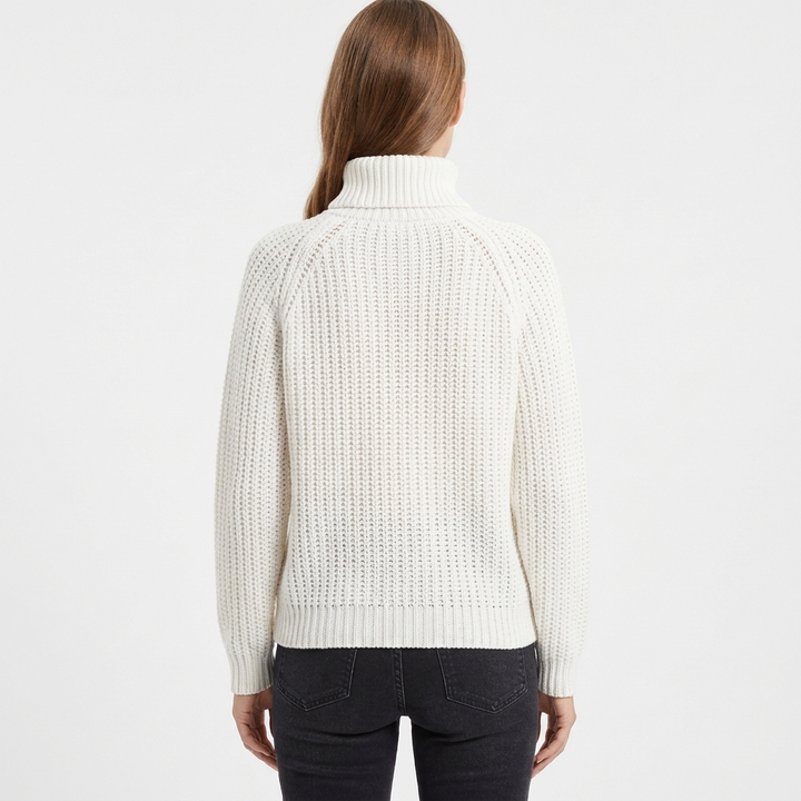 Women's Ribbed Knit Turtleneck Pullover with Balloon Sleeve