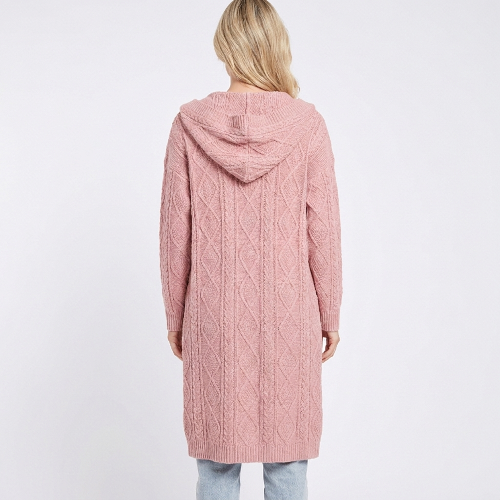 Women's Hooded Cable Knit Cardigan