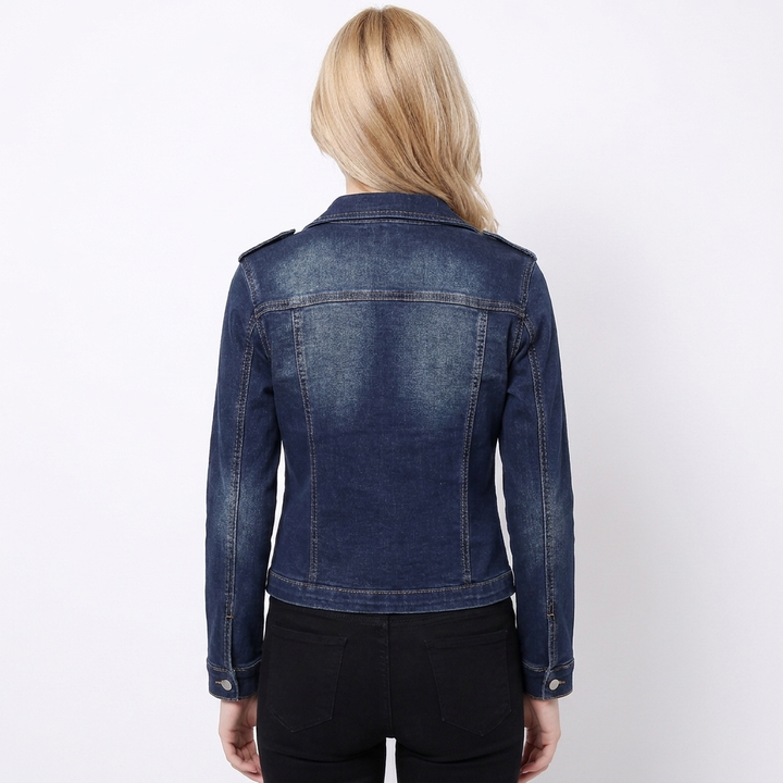 Women's Denim Cropped Biker Jacket