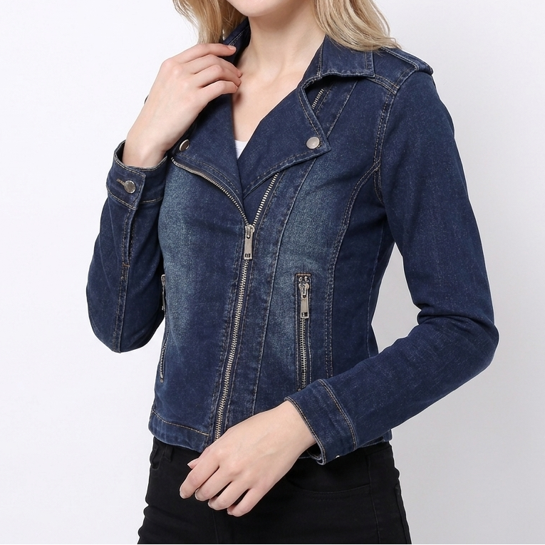 Women's Denim Cropped Biker Jacket