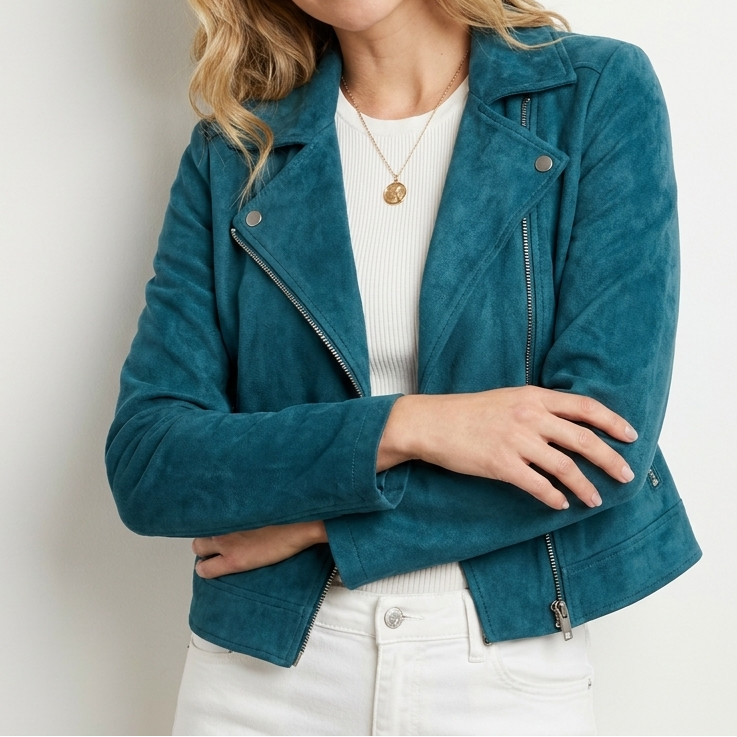 Women's Suede Cropped Biker Jacket