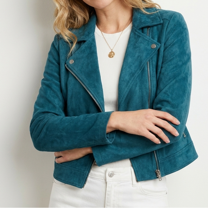 Women's Suede Cropped Biker Jacket