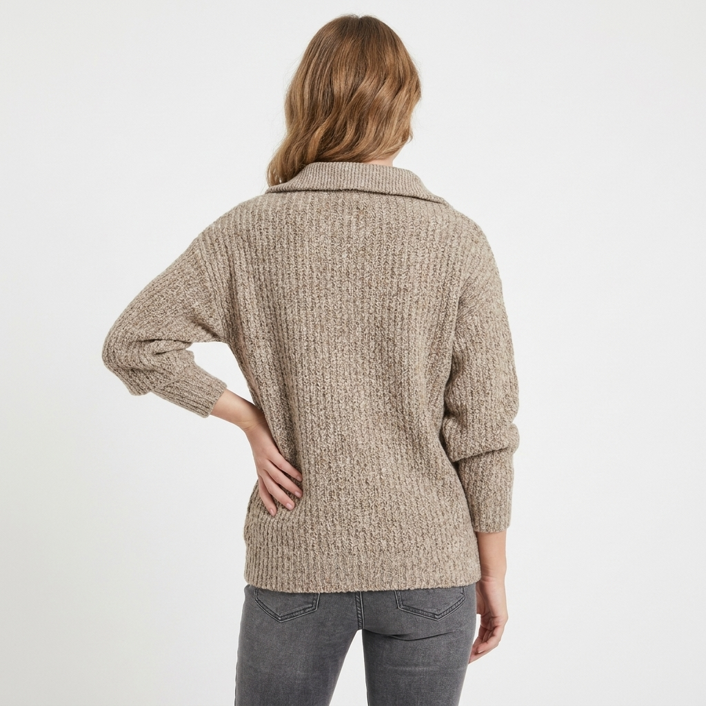 Women's Quarter Zip Ribbed Knit Pullover