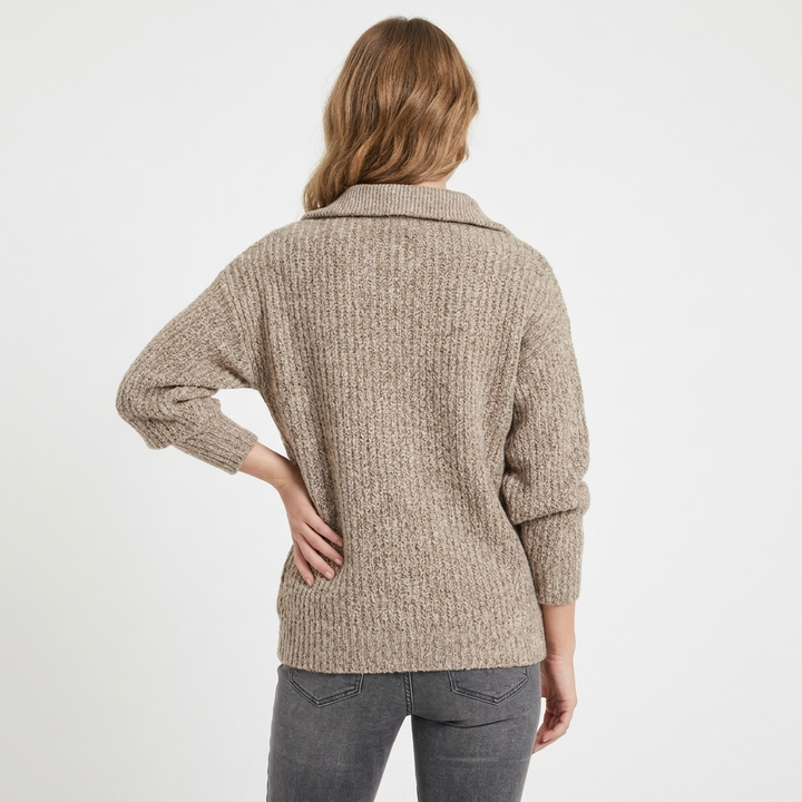 Women's Quarter Zip Ribbed Knit Pullover