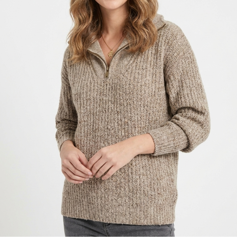 Women's Quarter Zip Ribbed Knit Pullover