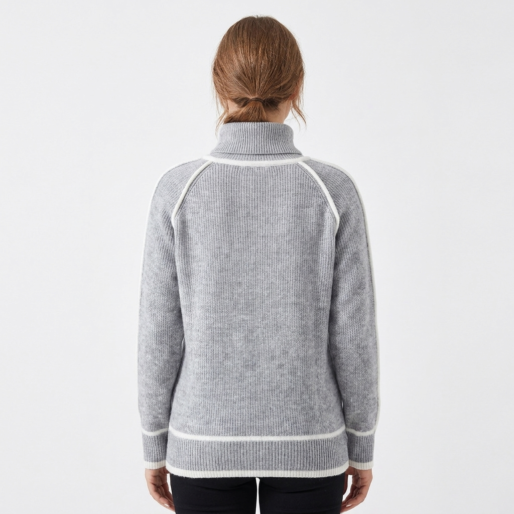 Women's Turtleneck Pullover with Contrast Trim and Raglan Sleeve