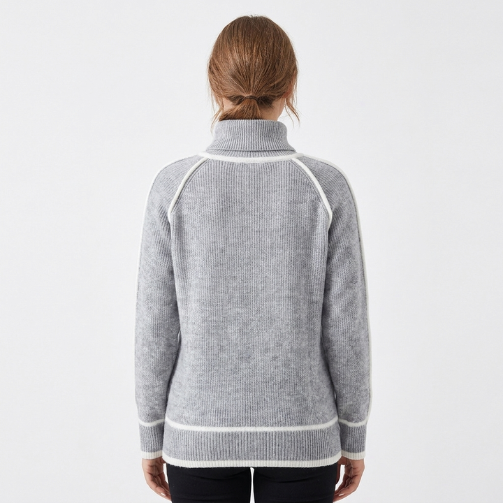 Women's Turtleneck Pullover with Contrast Trim and Raglan Sleeve