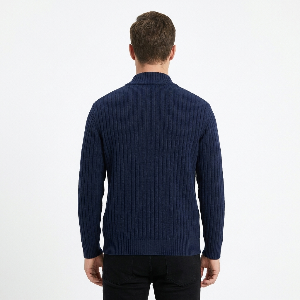 Men's Ribbed Knit Jumper with Stand Collar