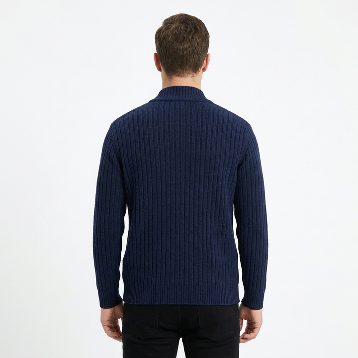 Men's Ribbed Knit Jumper with Stand Collar