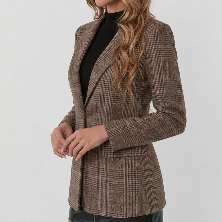 Women's Plaid Blazer with Notched Lapel