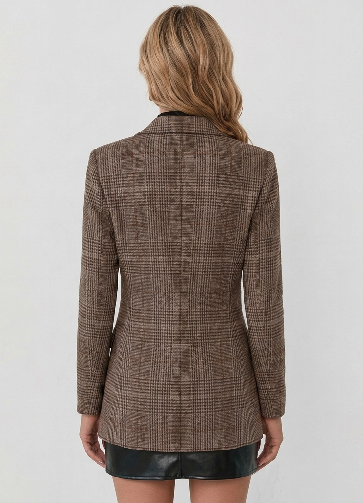 Women's Plaid Blazer with Notched Lapel